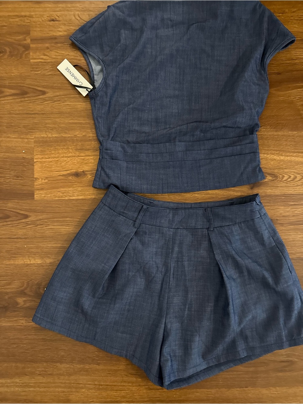 Commense Steel Blue High-Waist Tailored Shorts